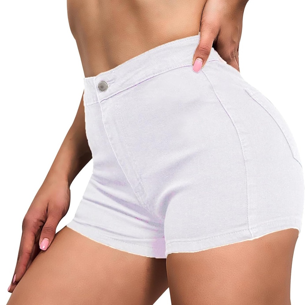 VIPONES White High Waisted Stretchy Butt-Lifting Denim Short Shorts Size XL
